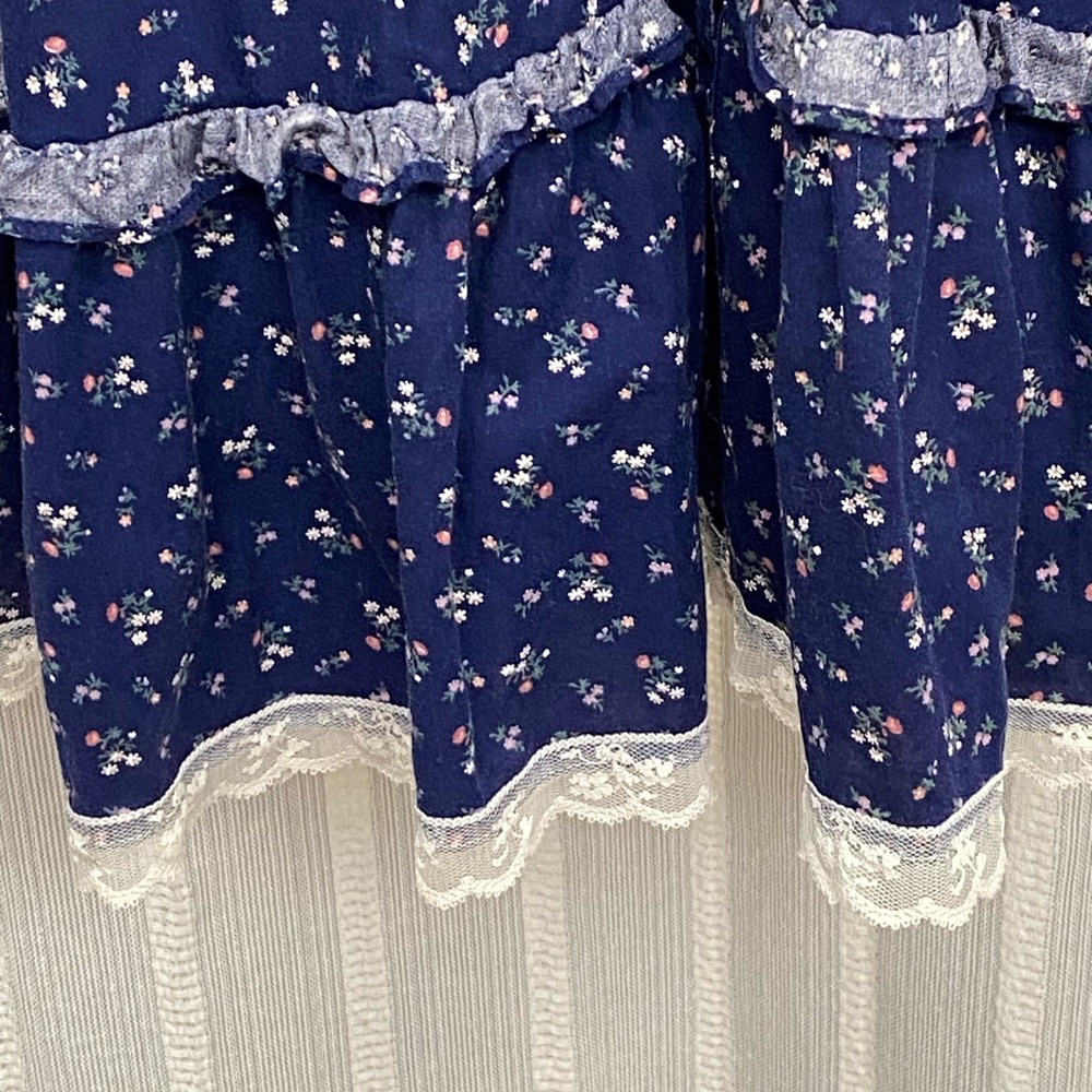 Gunne Sax Midnight Blue Floral with Lace Trim Dress Size S - Vintage EUC RARE - Picture 12 of 16
